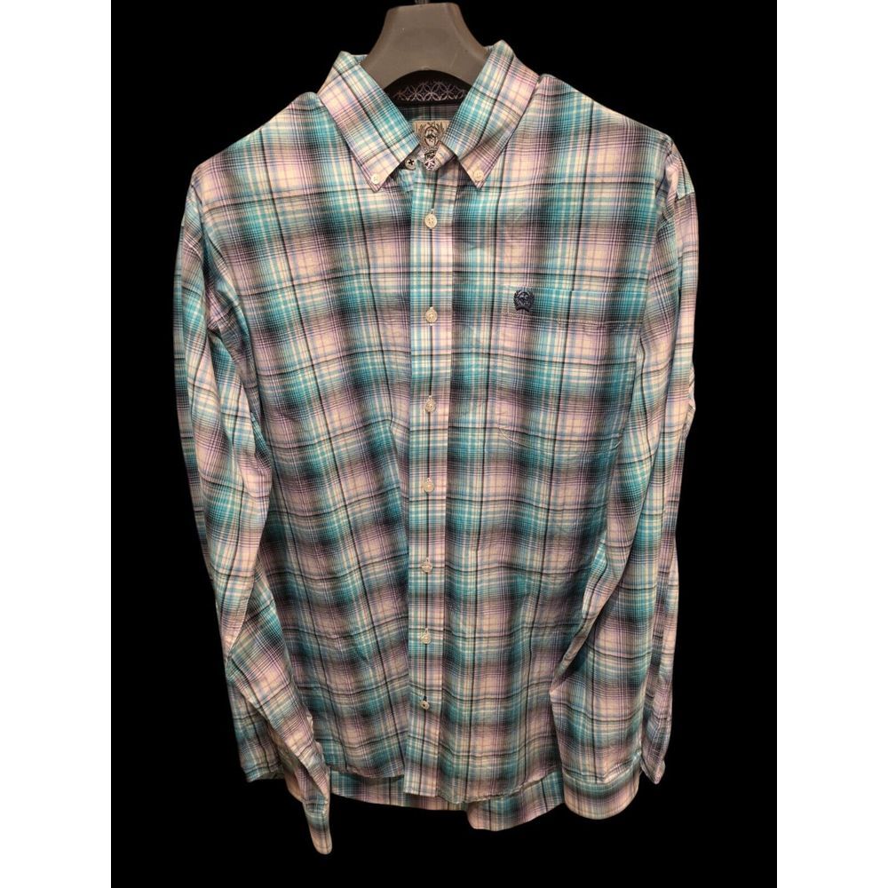 CINCH MEN'S LONG SLEEVE BUTTON UP SHIRT   DESIGN SIZE Medium Fits large Flip Cuf